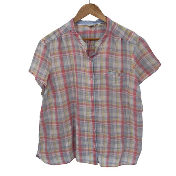 L.L. Bean Button Front Shirt Womens Plus 3X‎ White Pastel Plaid 100% Cotton - Picture 1 of 9